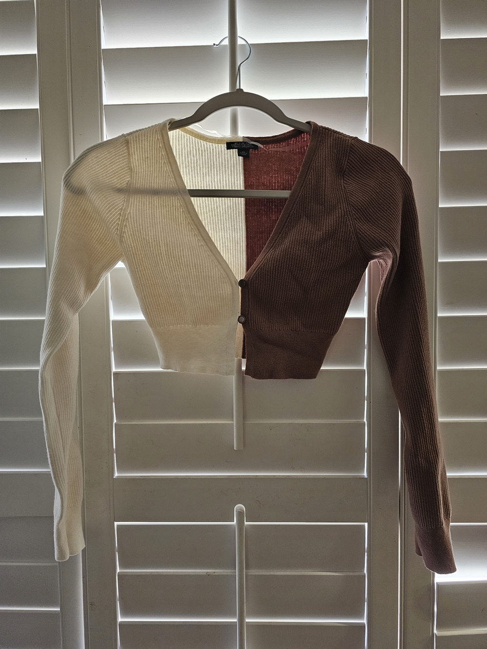 Wild Fable Women’s XS Colorblock Cropped Cardigan Brown Cream Two Tone Y2K